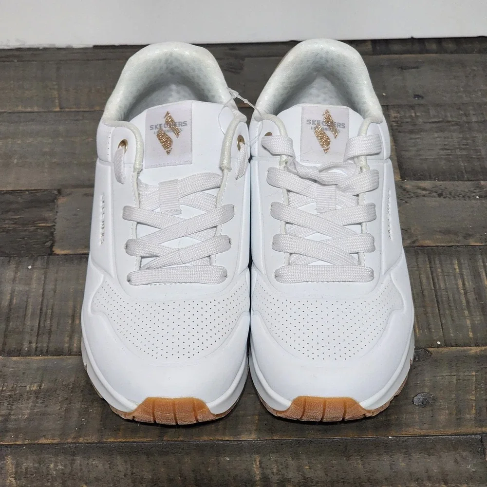 Skechers Street‎ Uno Gen1 Shimmer Away Shoes Girls US 2 White/Gold Sneakers